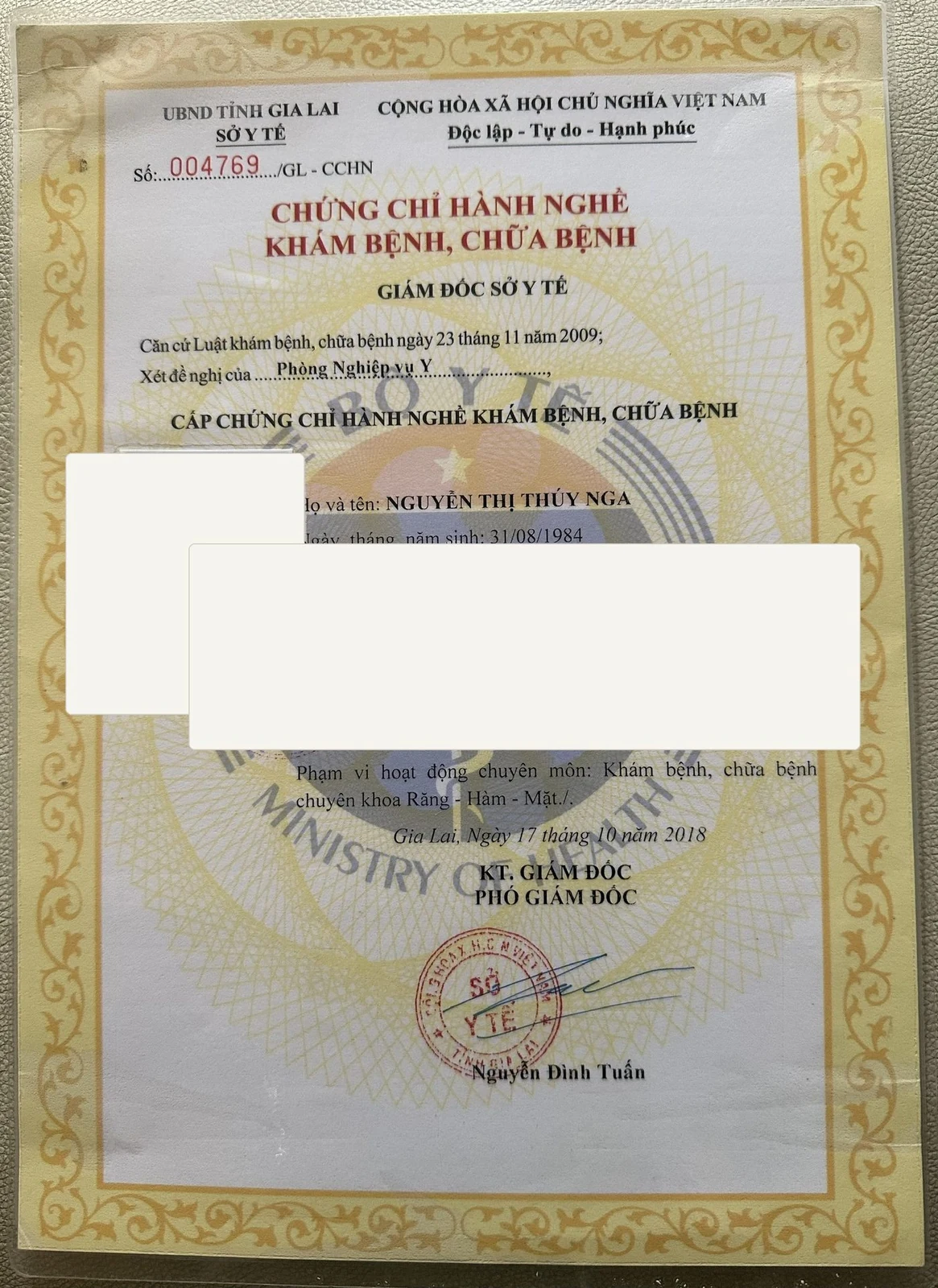 Chứng chỉ hành nghề BS Nga