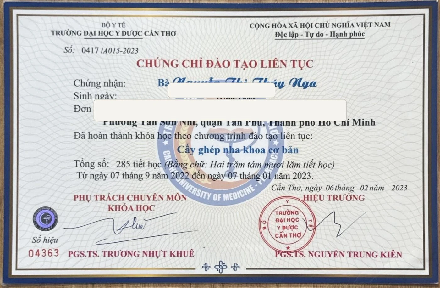Chứng chỉ Implant BS Nga